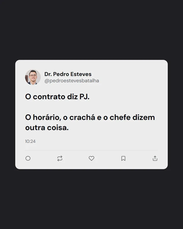 Post no estilo print de Twitter sobre contrato de PJ